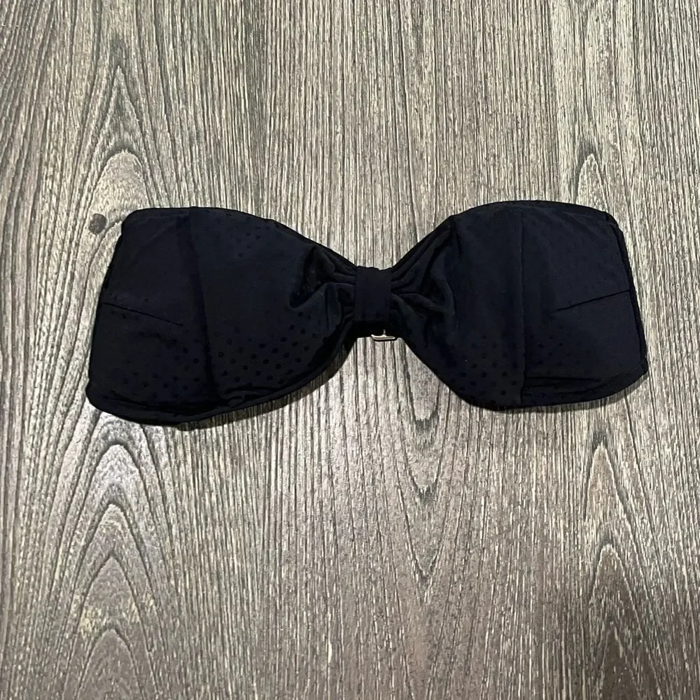 NWOT Victoria’s Secret Bow Bikini Top Strapless Dotted Textured Black Size S